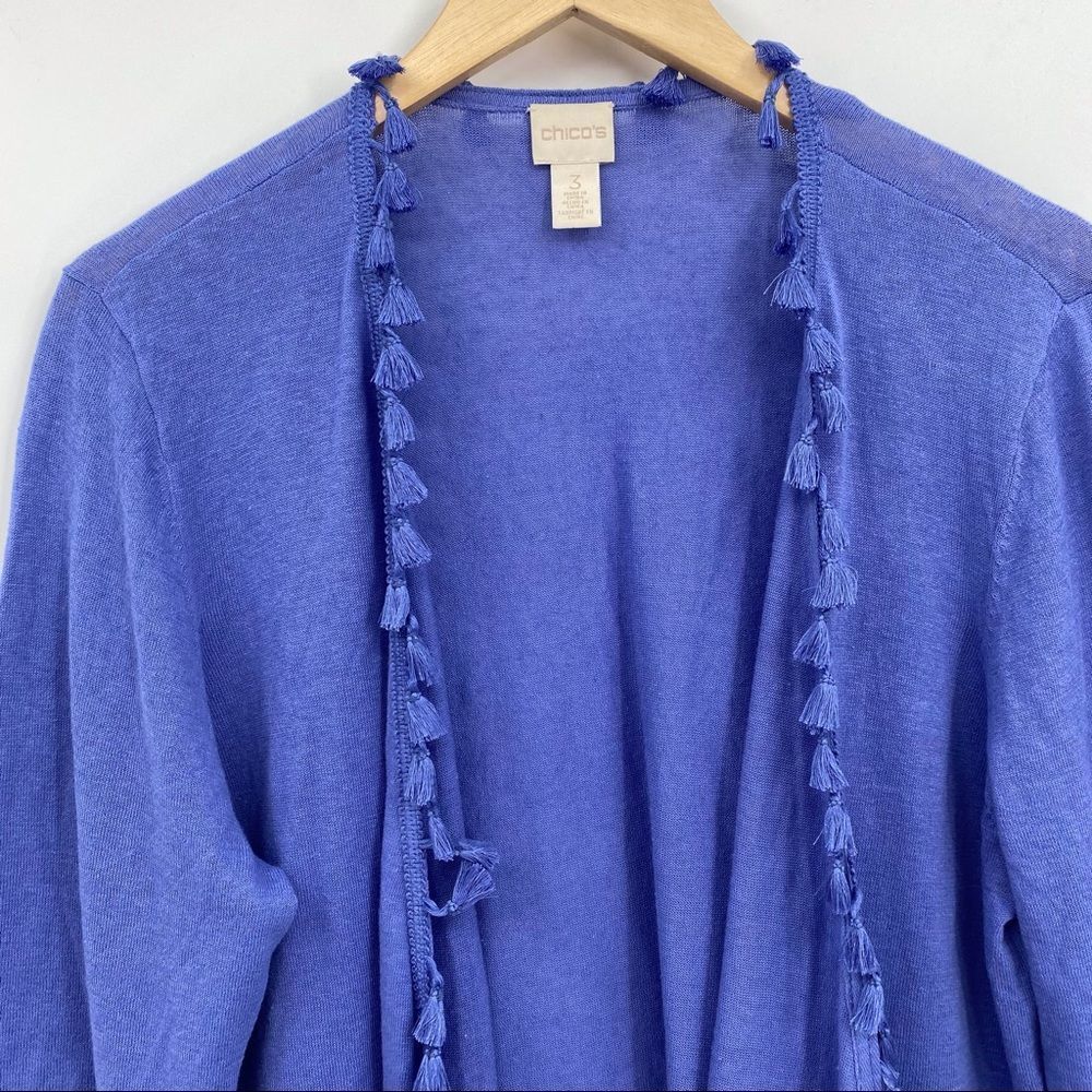 Chico’s blue linen crochet lace accents cardigan sweater - Picture 2 of 10